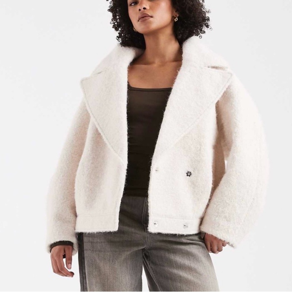 ASOS Cream Teddy Jacket with Oversized Collar